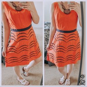 Boden summer fun orange/blue linen dress size 10